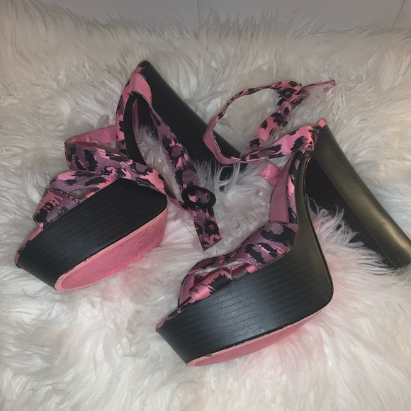 Pink Leopard Strappy Heels - Picture 3 of 5